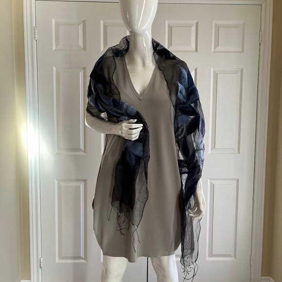 Silk and Felted Wool Scarf - Blues and Black - Picture 10 of 15